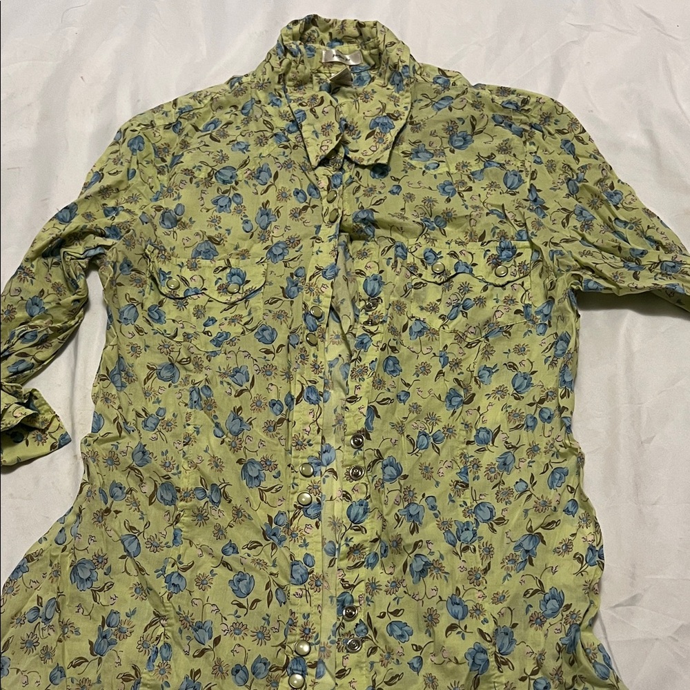 Old Navy Floral Button Down Shirt - Green and Blue